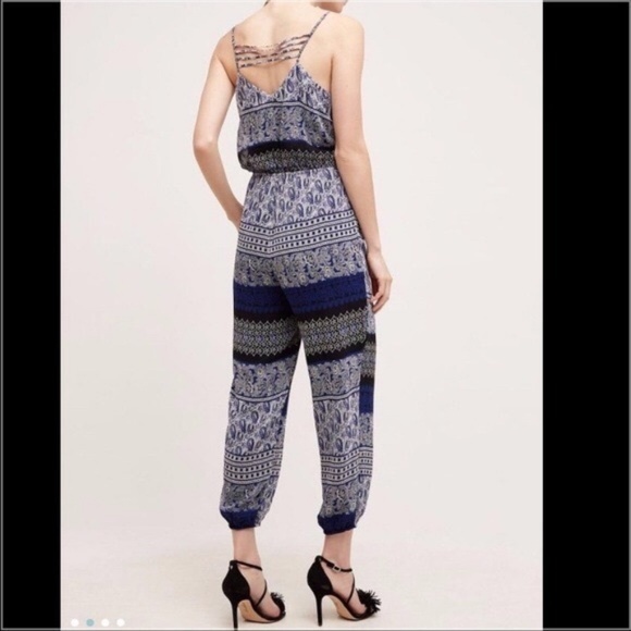 Anthro Caged Back Jogger Pattern Jumpsuit - Picture 3 of 4